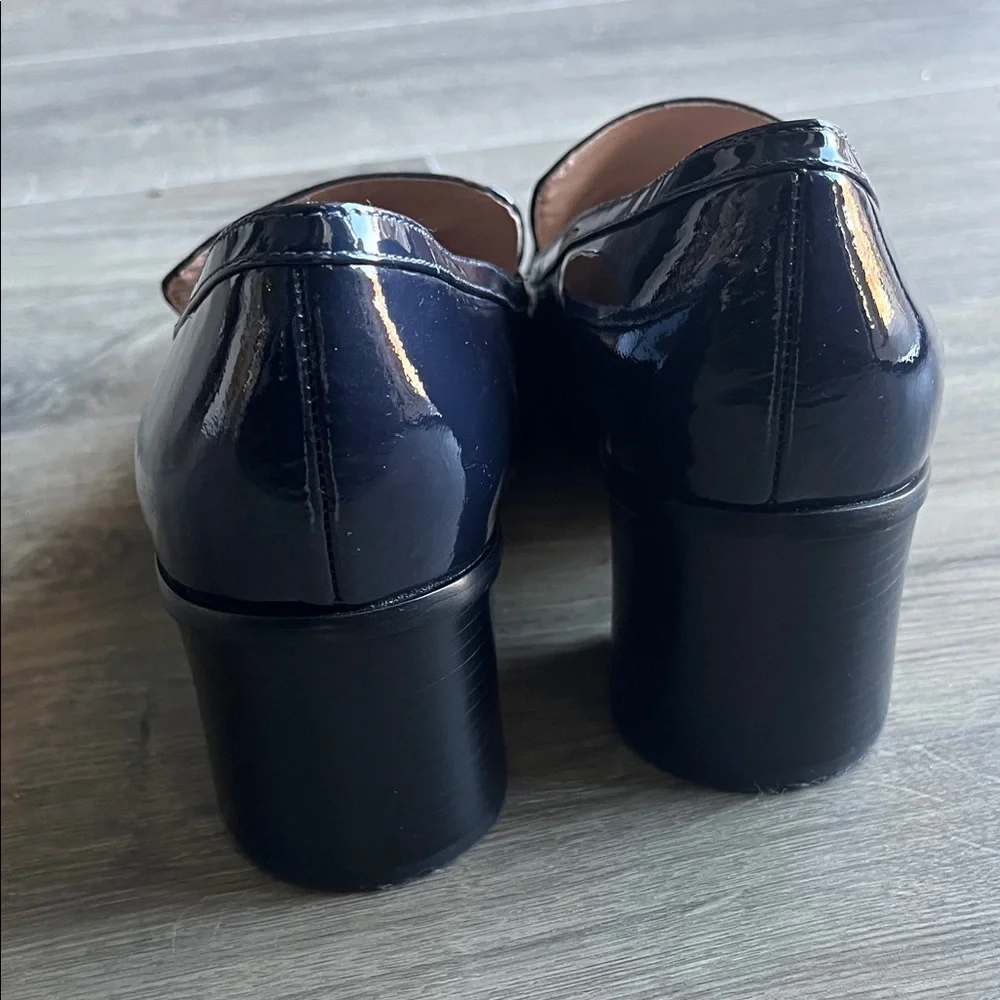 Tory Burch Navy Gemini Link Patent Mid Heel Loafers